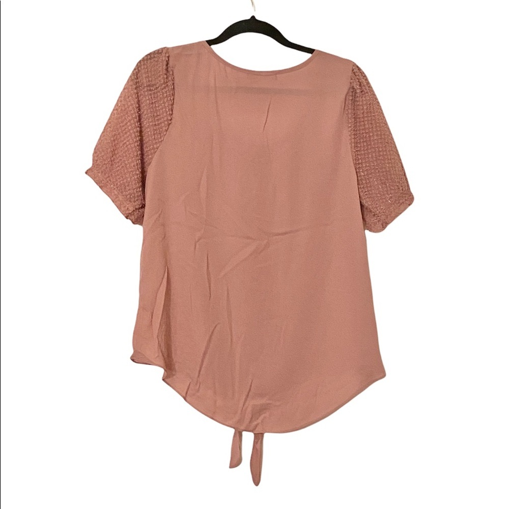 NWT Retrology: Small Pretty Rose Pink Sparkle Ruffle Long Sleeve Tie Up Blouse - Picture 2 of 2